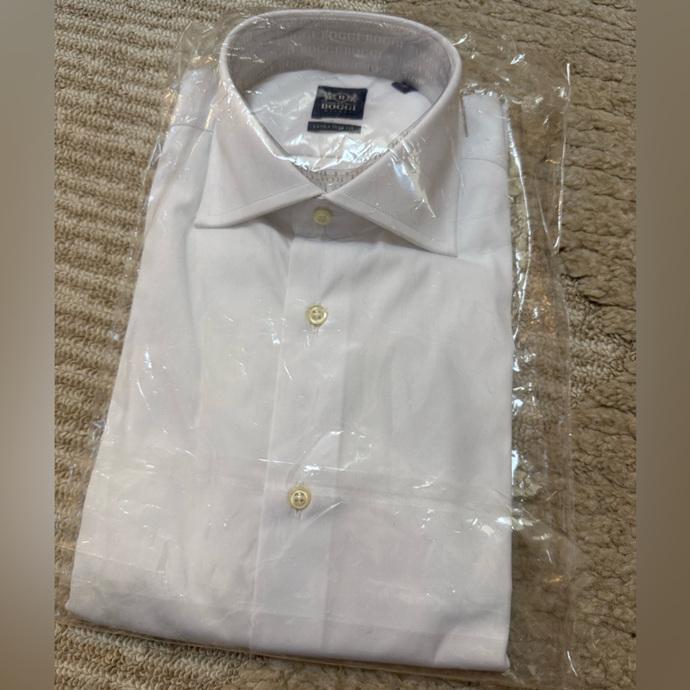 NWT Boggi Milano Extra Slim Fit Men's White Dress Shirt